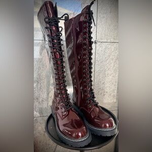 Wild Pair Rylee Burgundy Patent Leather Lace-Up Boots